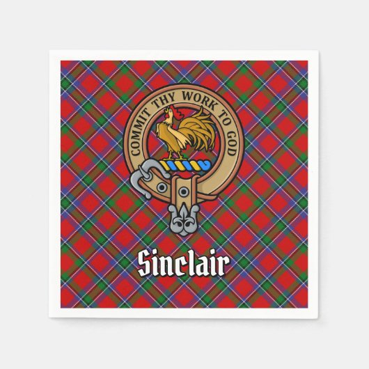 Clan Sinclair Crest over Rode Tartan Servet (Voorkant)
