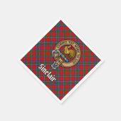 Clan Sinclair Crest over Rode Tartan Servet (Hoek)