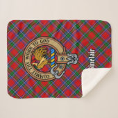 Clan Sinclair Crest over Rode Tartan Sherpa Deken (Voorkant (horizontaal))