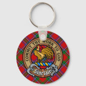 Clan Sinclair Crest over Rode Tartan Sleutelhanger (Voorkant)