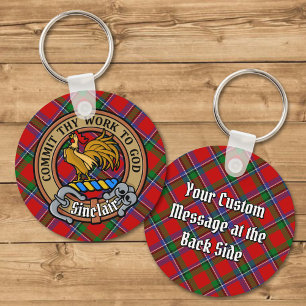 Clan Sinclair Crest over Rode Tartan Sleutelhanger