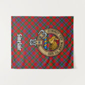 Clan Sinclair Crest over Rode Tartan Wandkleed (Voorkant (horizontaal))