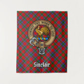 Clan Sinclair Crest over Rode Tartan Wandkleed (Voorkant)