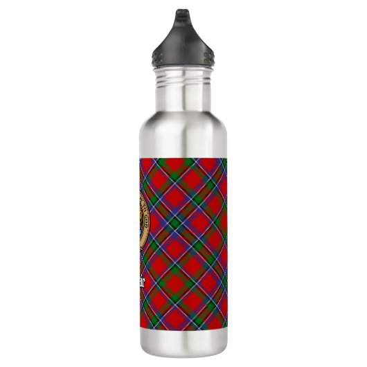 Clan Sinclair Crest over Rode Tartan Waterfles (Rechts)