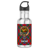 Clan Sinclair Crest over Rode Tartan Waterfles (Voorkant)
