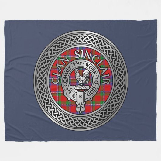 Clan Sinclair Crest & Tartan Knot Fleece Deken (Voorkant (Horizontaal))