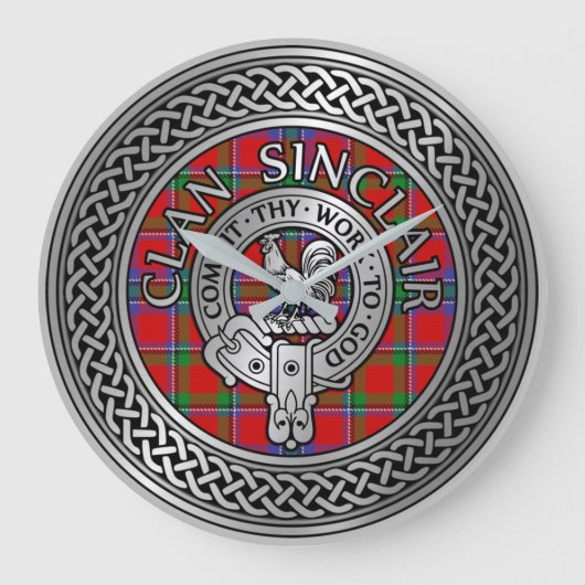 Clan Sinclair Crest & Tartan Knot Grote Klok (Voorkant)