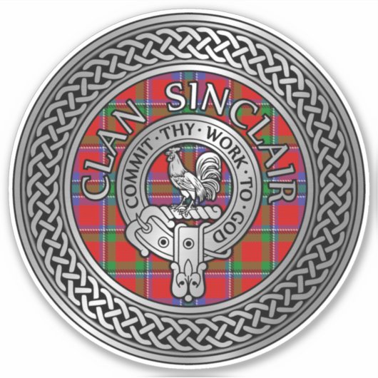 Clan Sinclair Crest & Tartan Knot Sticker (Voorkant)