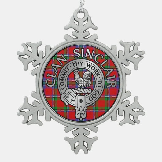 Clan Sinclair Crest & Tartan Tin Sneeuwvlok Ornament (Voorkant)