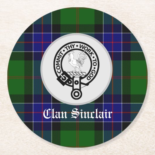 Clan Sinclair Tartan & Crest Badge Ronde Kartonnen Onderzetter (Voorkant)