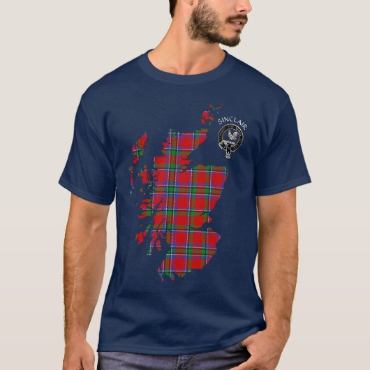 Clan Sinclair Tartan Map & Crest T-Shirt (Voorkant)