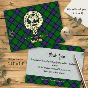 Clan Sinclair Wapen over Jacht Tartan Folie Uitnodiging Briefkaart