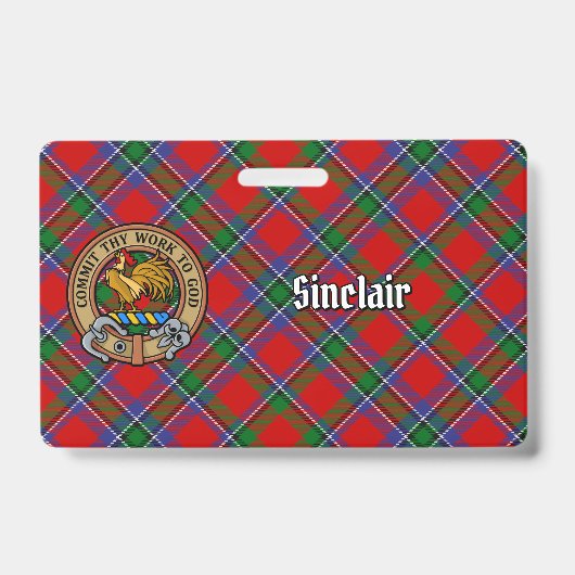 Clan Sinclair-wapen over rode tartan Badge (Voorzijde)