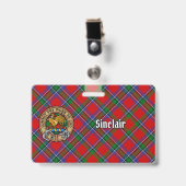 Clan Sinclair-wapen over rode tartan Badge (Voorzijde met clip)