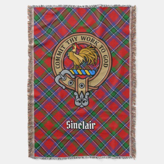 Clan Sinclair-wapen over rode tartan Deken (Voorkant Verticaal)
