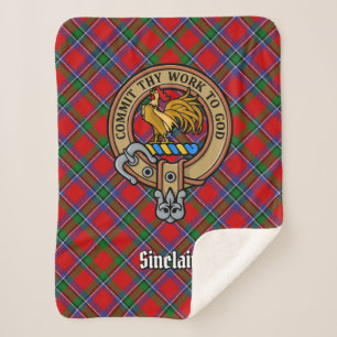 Clan Sinclair-wapen over rode tartan Sherpa Deken