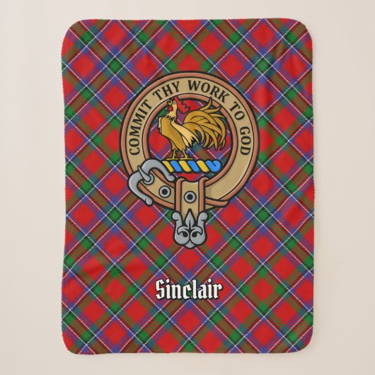 Clan Sinclair-wapen over rode tartan Sherpa Deken (Voorkant)