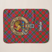 Clan Sinclair-wapen over rode tartan Sherpa Deken (Voorkant (horizontaal))