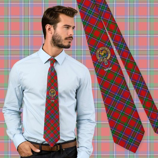 Clan Sinclair-wapen over rode tartan Stropdas