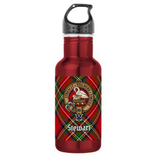 Clan Stewart Crest over Royal Schotse tartan Waterfles