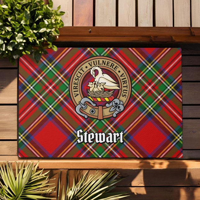Clan Stewart Crest over Royal Tartan Deurmat (Creator heeft geüpload)