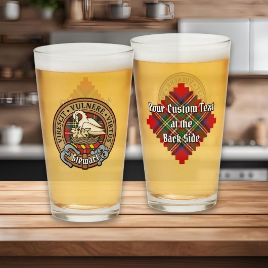 Clan Stewart Crest over Royal Tartan Glas