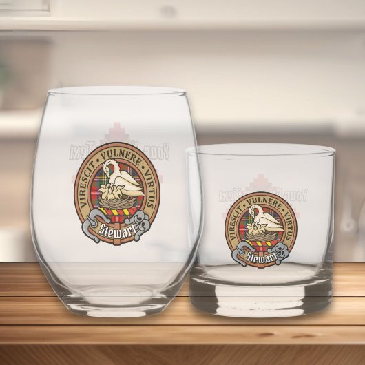 Clan Stewart Crest over Royal Tartan Whisky Glas