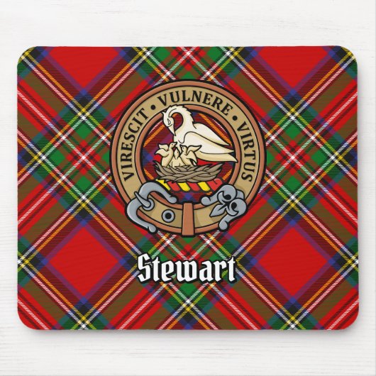 Clan Stewart Crest over Tartan Muismat (Voorkant)