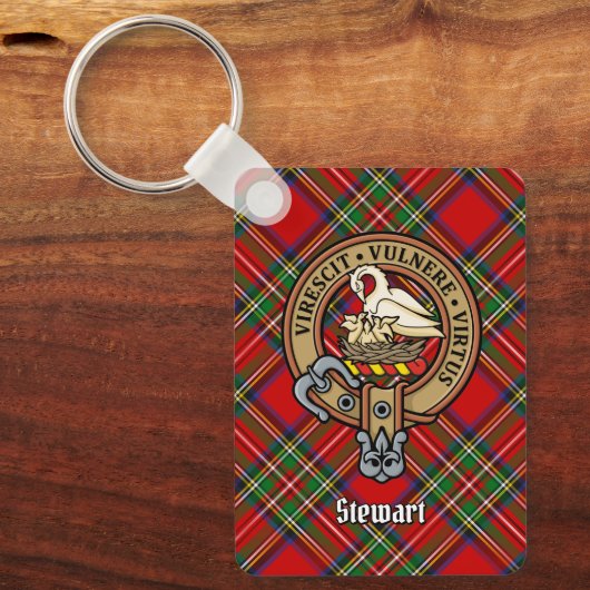 Clan Stewart Crest over Tartan Sleutelhanger (Voorkant)