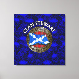 Clan Stewart Crest & Tartan Knot op Thistle Canvas Afdruk
