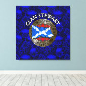 Clan Stewart Crest & Tartan Knot op Thistle Canvas Afdruk (Insitu (Houten vloer))