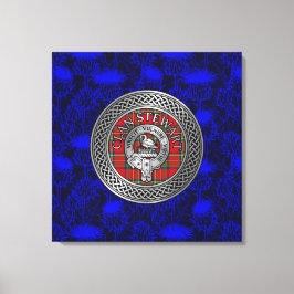 Clan Stewart Crest & Tartan Knot op Thistle Canvas Afdruk