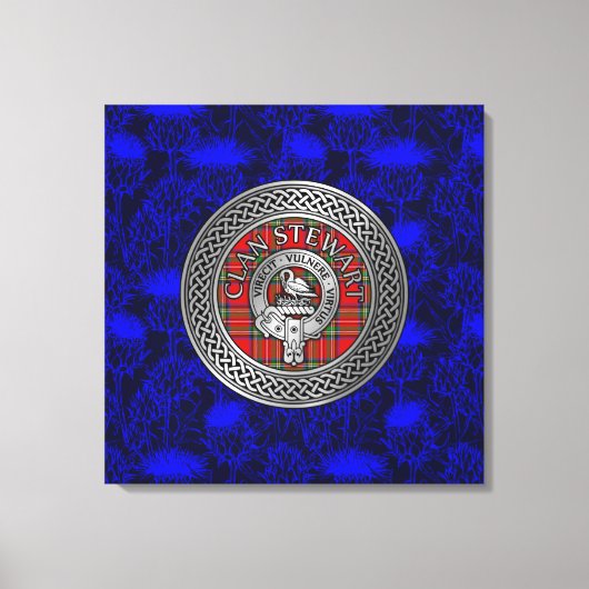 Clan Stewart Crest & Tartan Knot op Thistle Canvas Afdruk (Voorkant)