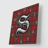 Clan Stewart Letter S Monogram Royal Red Tartan Vierkante Klok (Hoek)