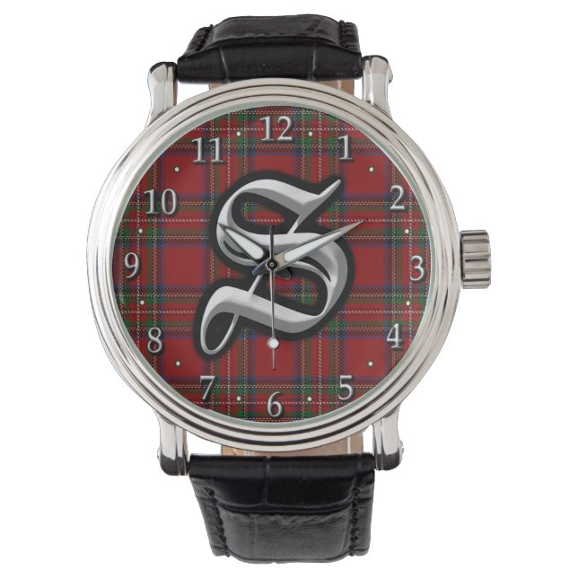 Clan Stewart Letter S Monogram Tartan Horloge (Voorkant)