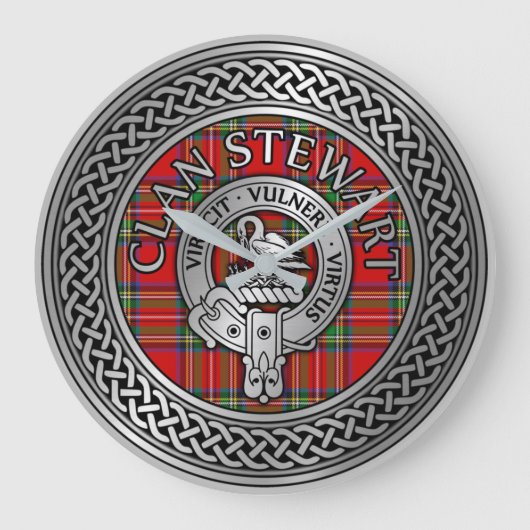 Clan Stewart | Stuart Crest & Tartan Knot Grote Klok (Voorkant)
