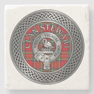 Clan Stewart   Stuart Crest & Tartan Knot Stenen Onderzetter
