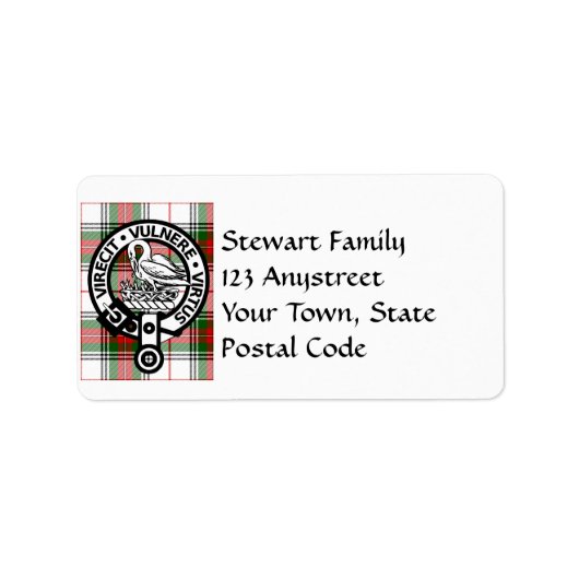 Clan Stewart Tartan Crest Adresetiketten Etiket (Voorkant)