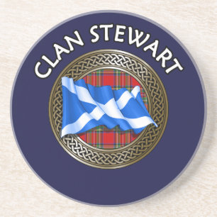 Clan Stewart Tartan Knoop & Vlag Zandsteen Onderzetter