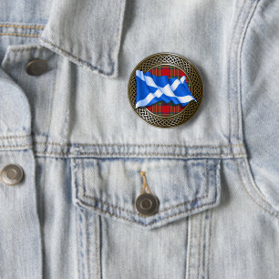 Clan Stewart Tartan Knot & Flag Ronde Button 5,7 Cm