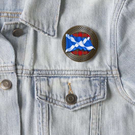 Clan Stewart Tartan Knot & Flag Ronde Button 5,7 Cm (In situ)