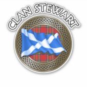 Clan Stewart Tartan Knot & Flag Sticker (Voorkant)