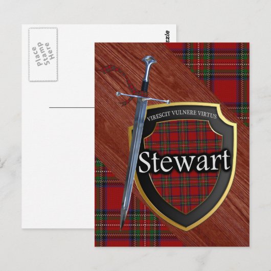 Clan Stewart Tartan Sword & Shield Briefkaart (Voorkant / Achterkant)