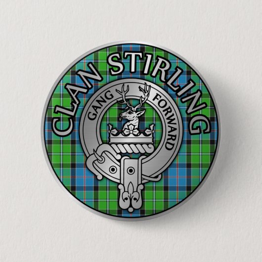 Clan Stirling Crest & Tartan Knot Ronde Button 5,7 Cm (Voorkant)
