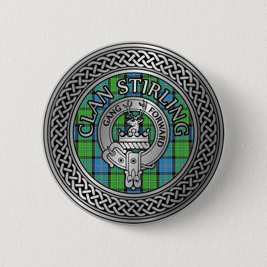 Clan Stirling Crest & Tartan Knot Ronde Button 5,7 Cm (Voorkant)