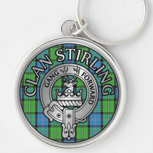 Clan Stirling Crest & Tartan Knot Sleutelhanger (Voorkant)