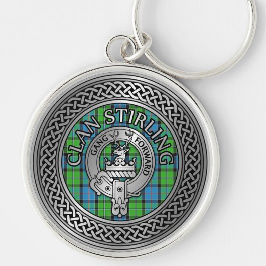 Clan Stirling Crest & Tartan Knot Sleutelhanger (Voorkant)