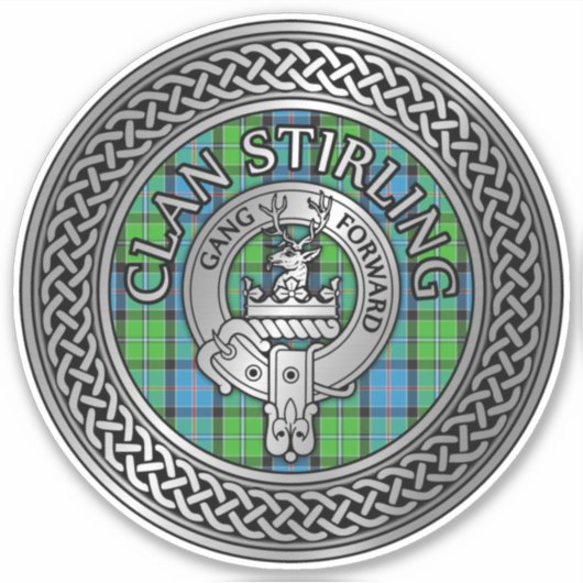 Clan Stirling Crest & Tartan Knot Sticker (Voorkant)