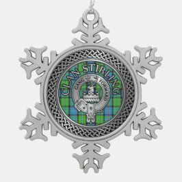 Clan Stirling Crest & Tartan Knot Tin Sneeuwvlok Ornament
