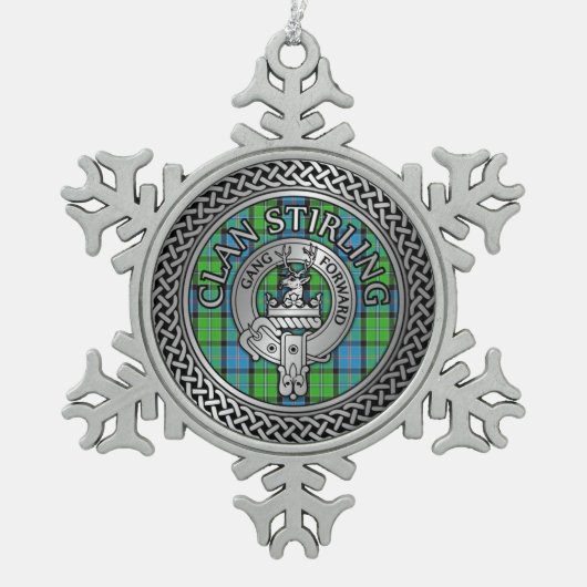 Clan Stirling Crest & Tartan Knot Tin Sneeuwvlok Ornament (Voorkant)